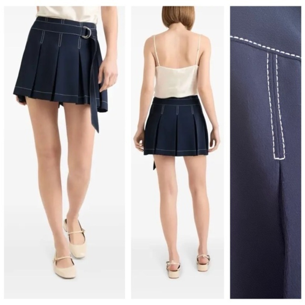 Cinq à Sept Ciela Pleated Belted Mini Skort Skirt Navy Blue 6